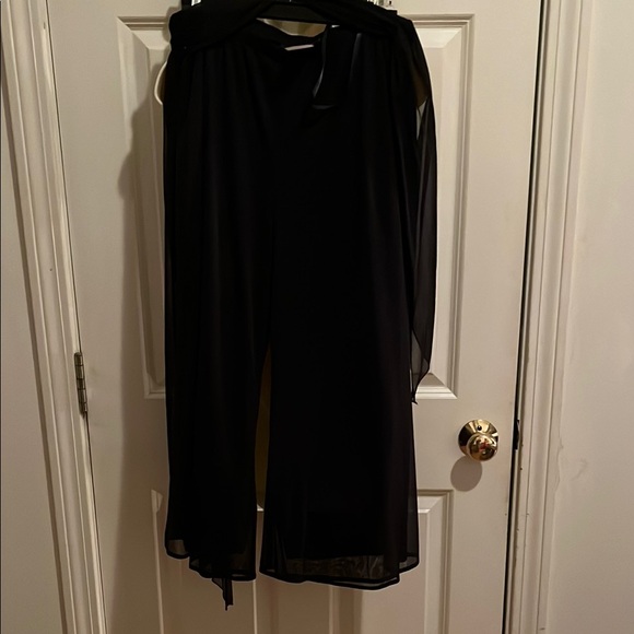 Connected Apparel  large dressy  Black Sheer cropped wide leg pants with belt - Picture 2 of 8